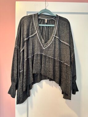 Free People Charcoal V-Neck Lightweight Layered Top